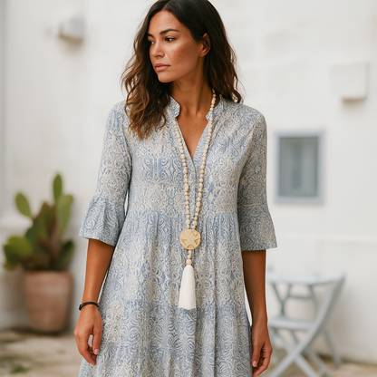 Celeste – Vestido de verano con escote en V para mujer