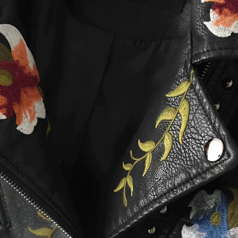 Chaqueta de polipiel para mujer con bordado floral – FLORELLA
