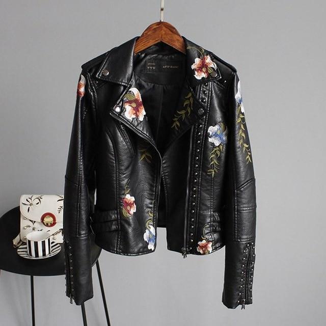 Chaqueta de polipiel para mujer con bordado floral – FLORELLA
