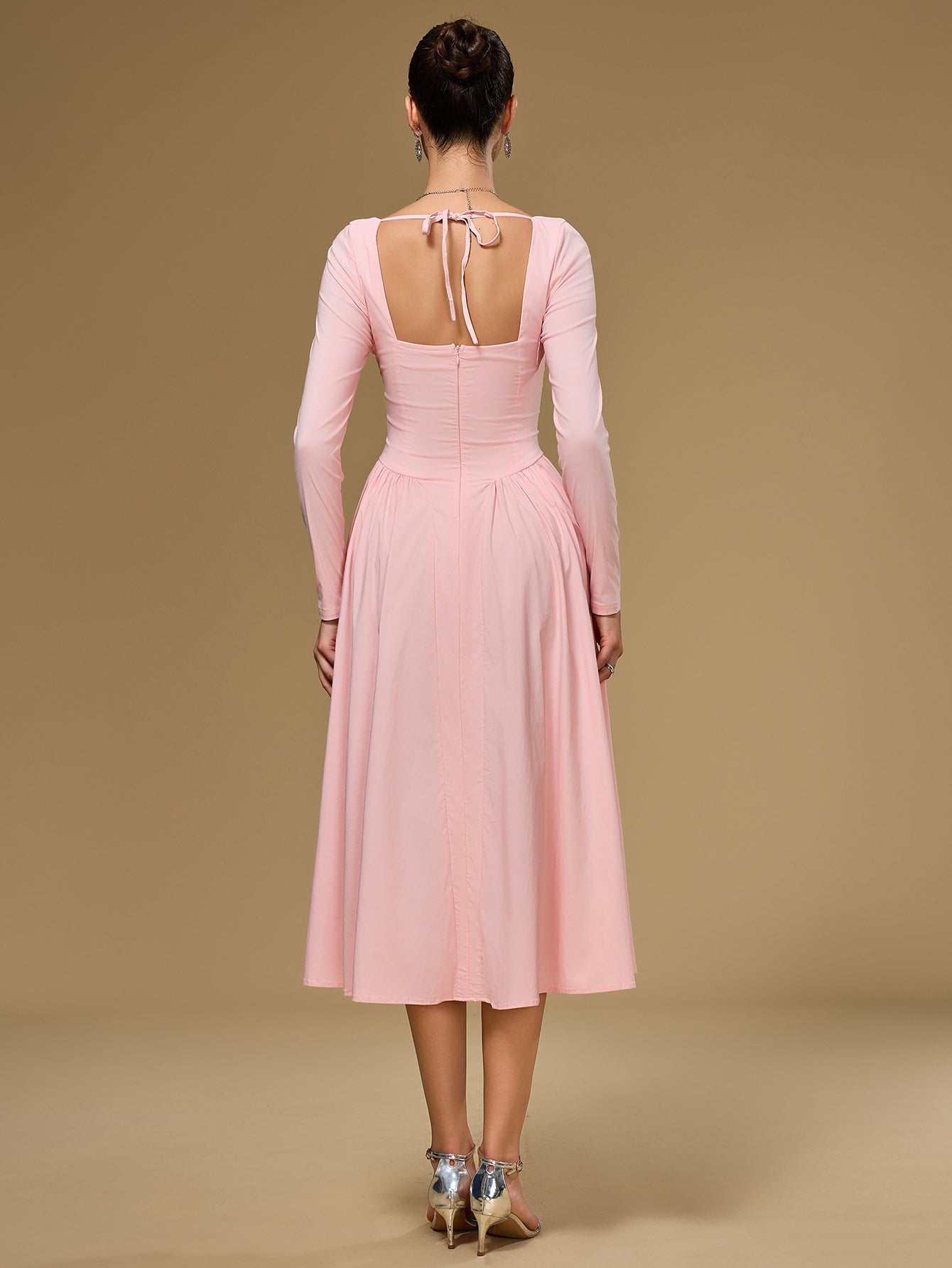 Seraphina – Vestido de línea A con manga larga y lazo en la espalda para mujer