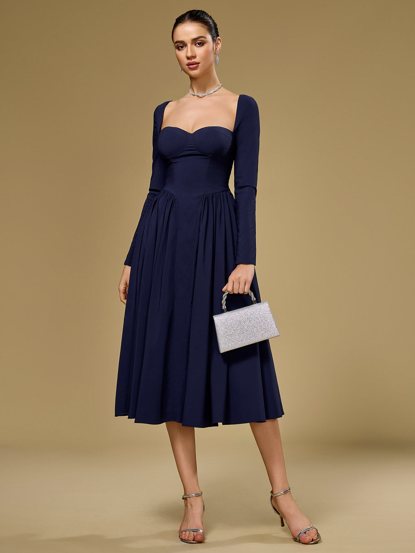 Seraphina – Vestido de línea A con manga larga y lazo en la espalda para mujer