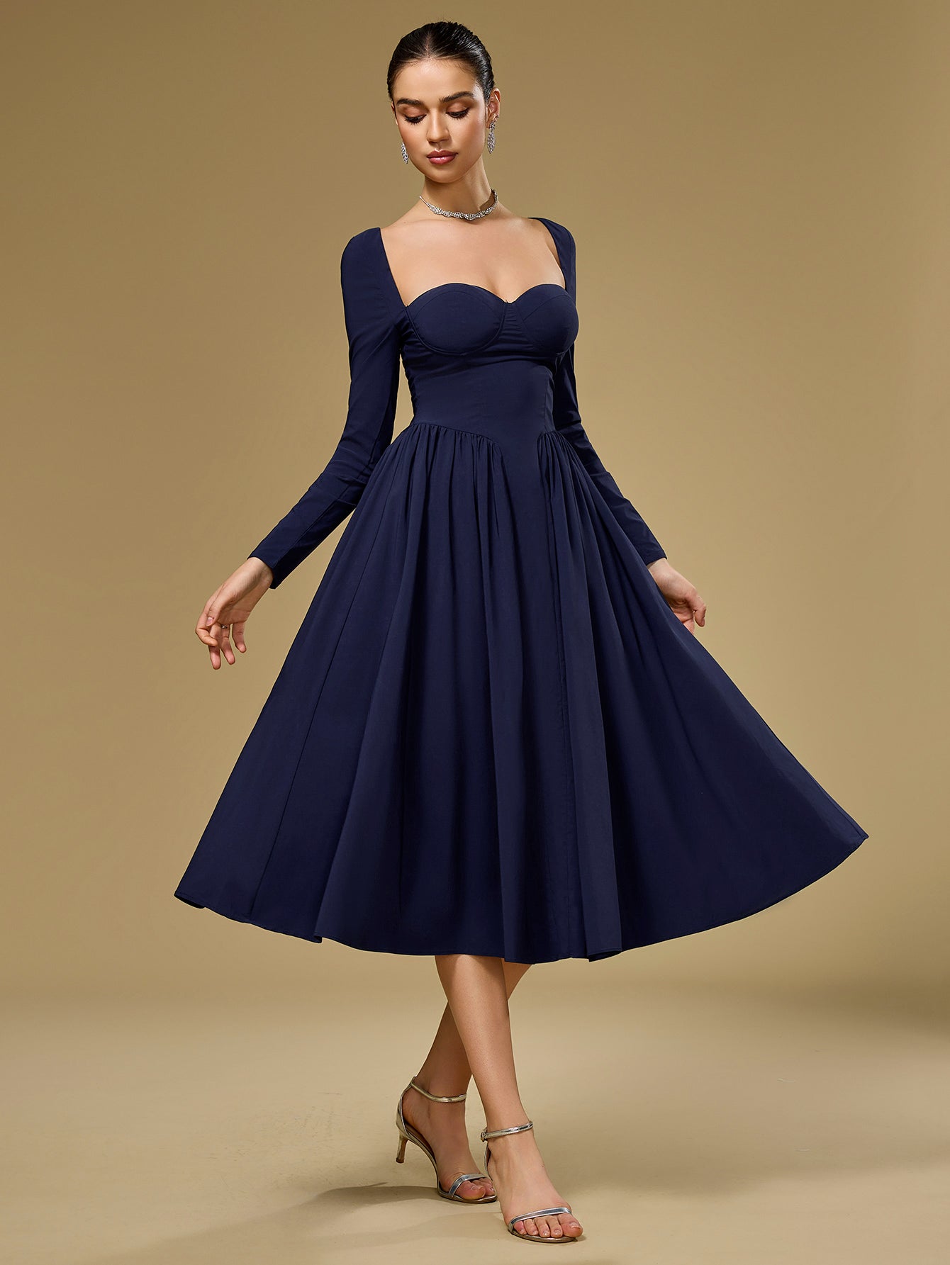 Seraphina – Vestido de línea A con manga larga y lazo en la espalda para mujer