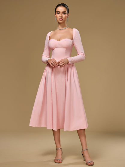 Seraphina – Vestido de línea A con manga larga y lazo en la espalda para mujer
