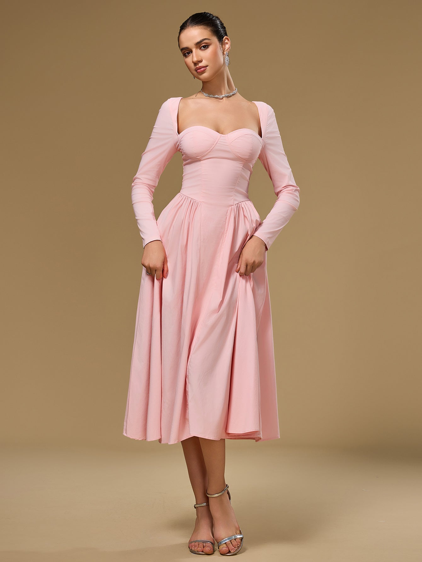 Seraphina – Vestido de línea A con manga larga y lazo en la espalda para mujer