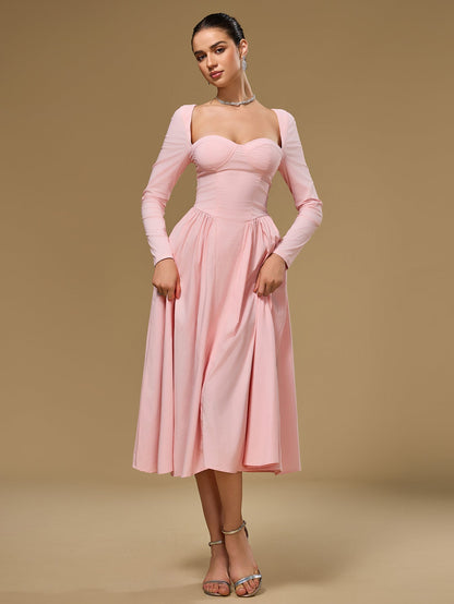 Seraphina – Vestido de línea A con manga larga y lazo en la espalda para mujer
