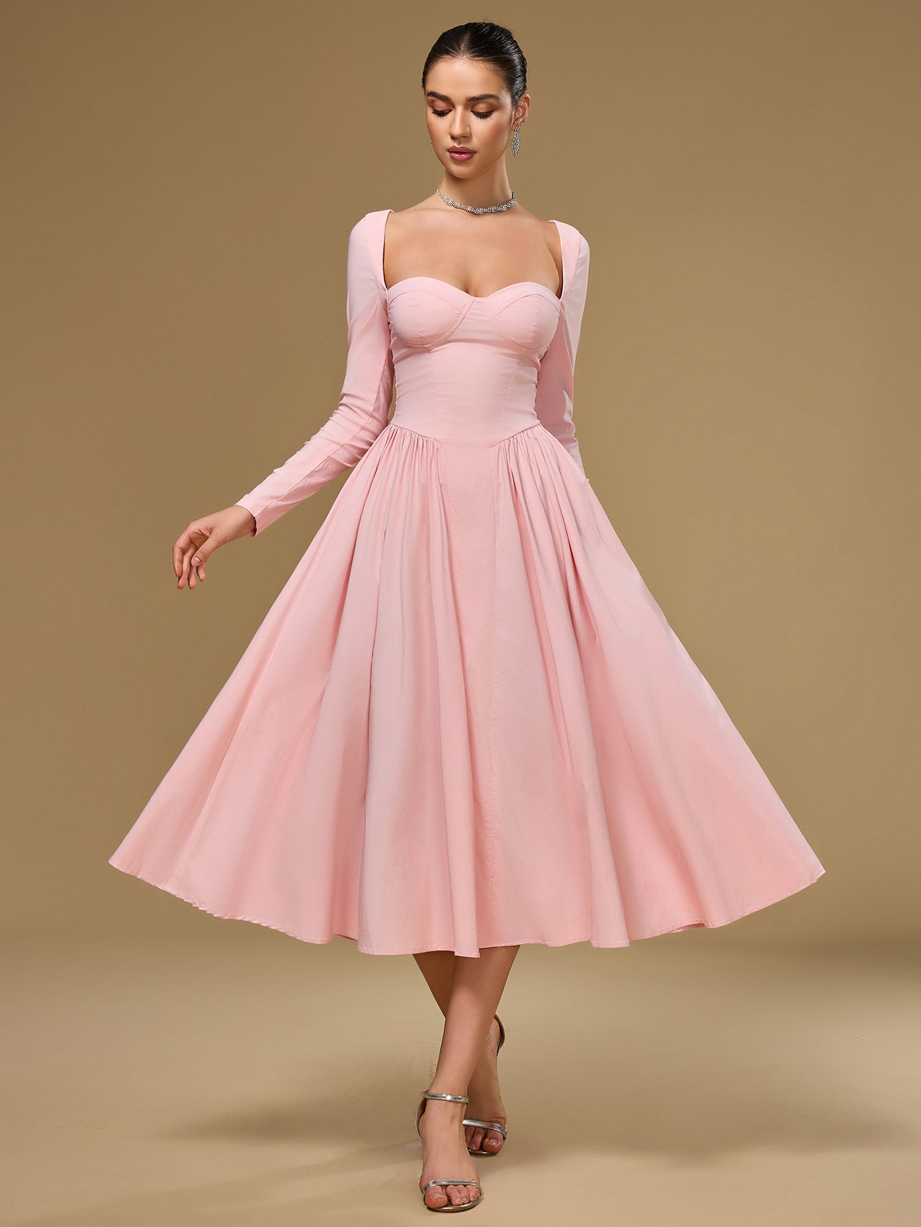 Seraphina – Vestido de línea A con manga larga y lazo en la espalda para mujer