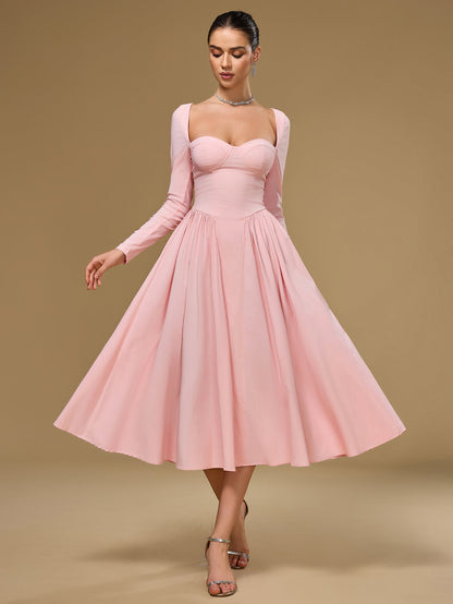 Seraphina – Vestido de línea A con manga larga y lazo en la espalda para mujer