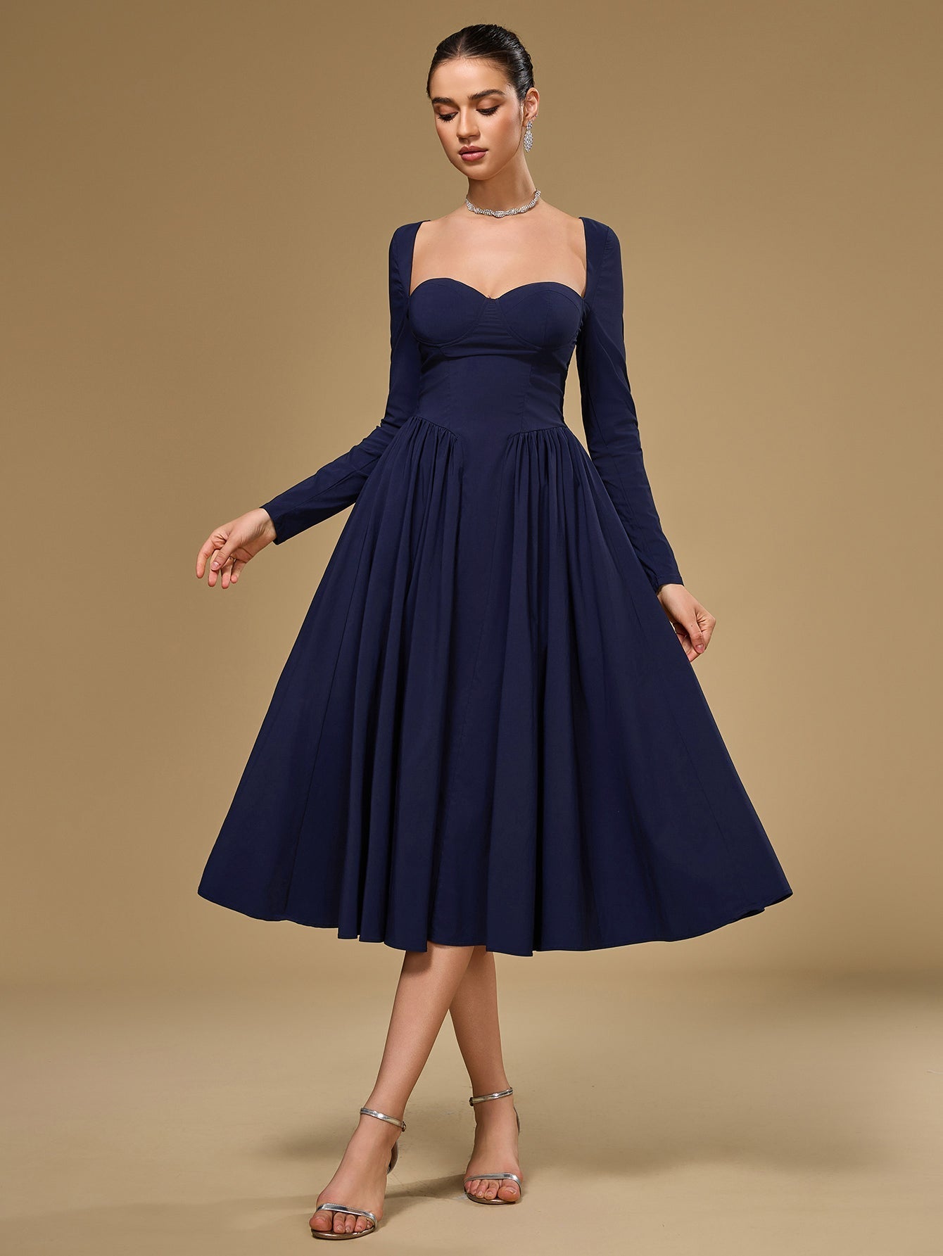 Seraphina – Vestido de línea A con manga larga y lazo en la espalda para mujer
