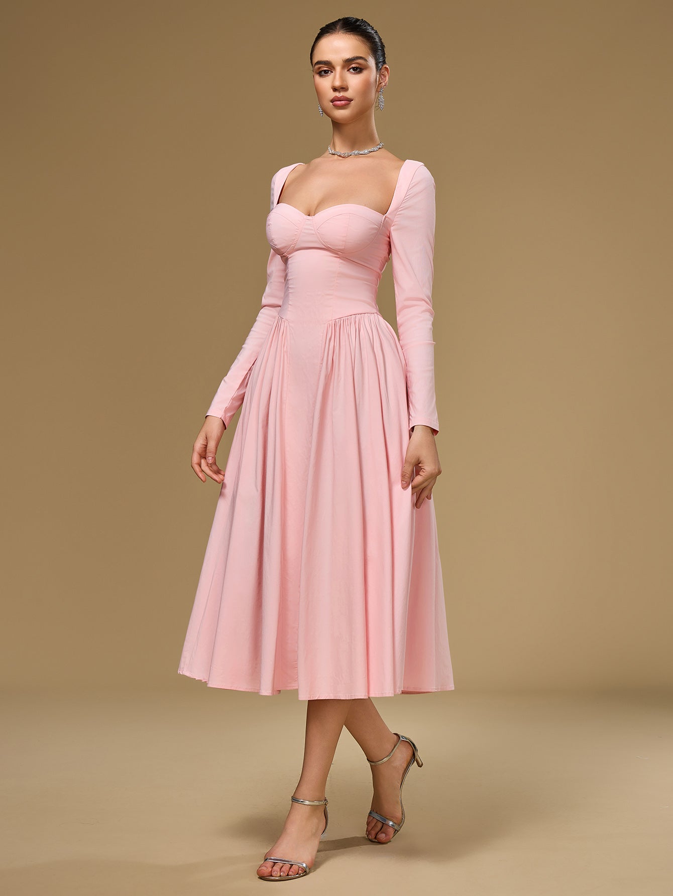 Seraphina – Vestido de línea A con manga larga y lazo en la espalda para mujer