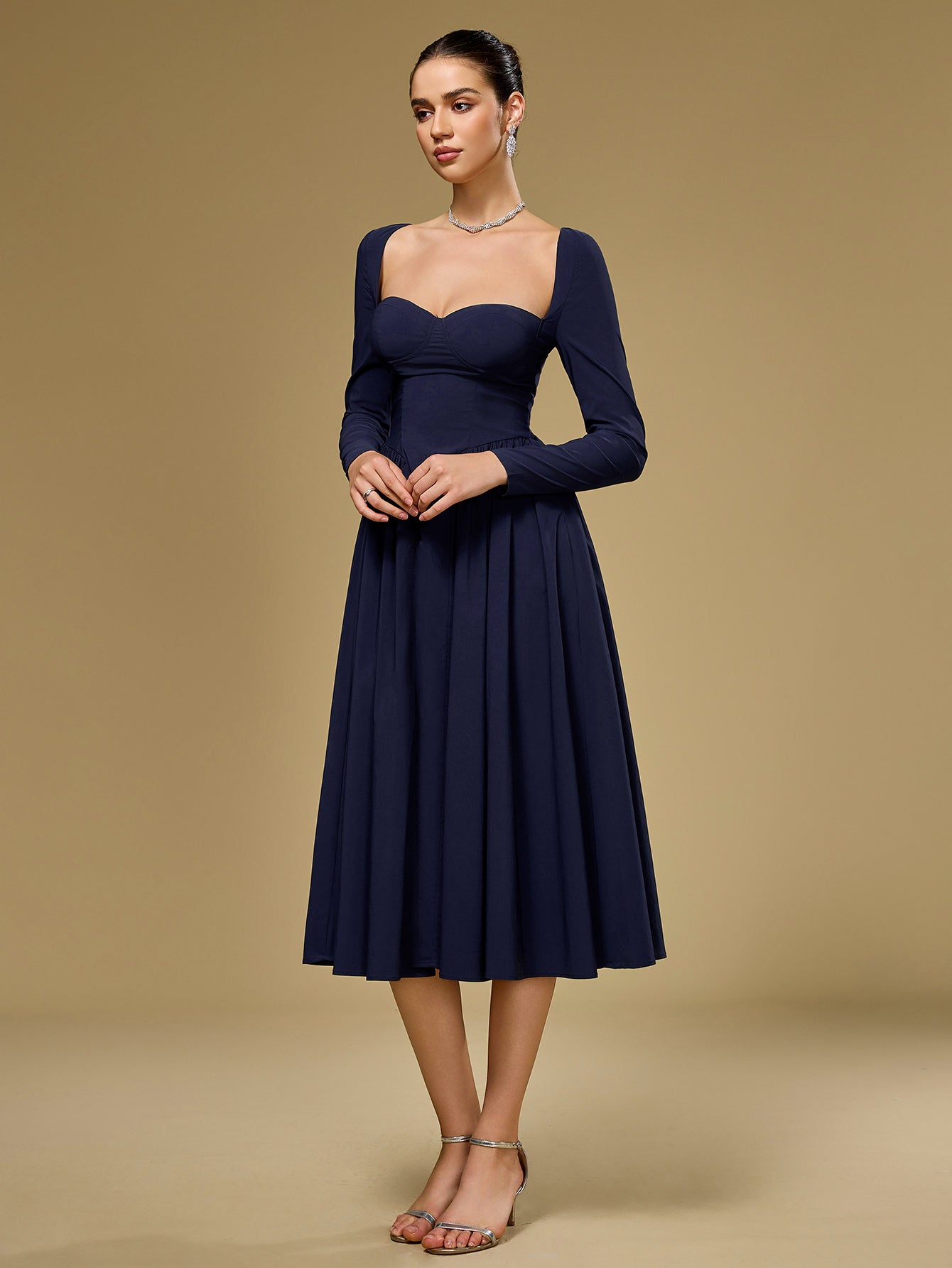 Seraphina – Vestido de línea A con manga larga y lazo en la espalda para mujer
