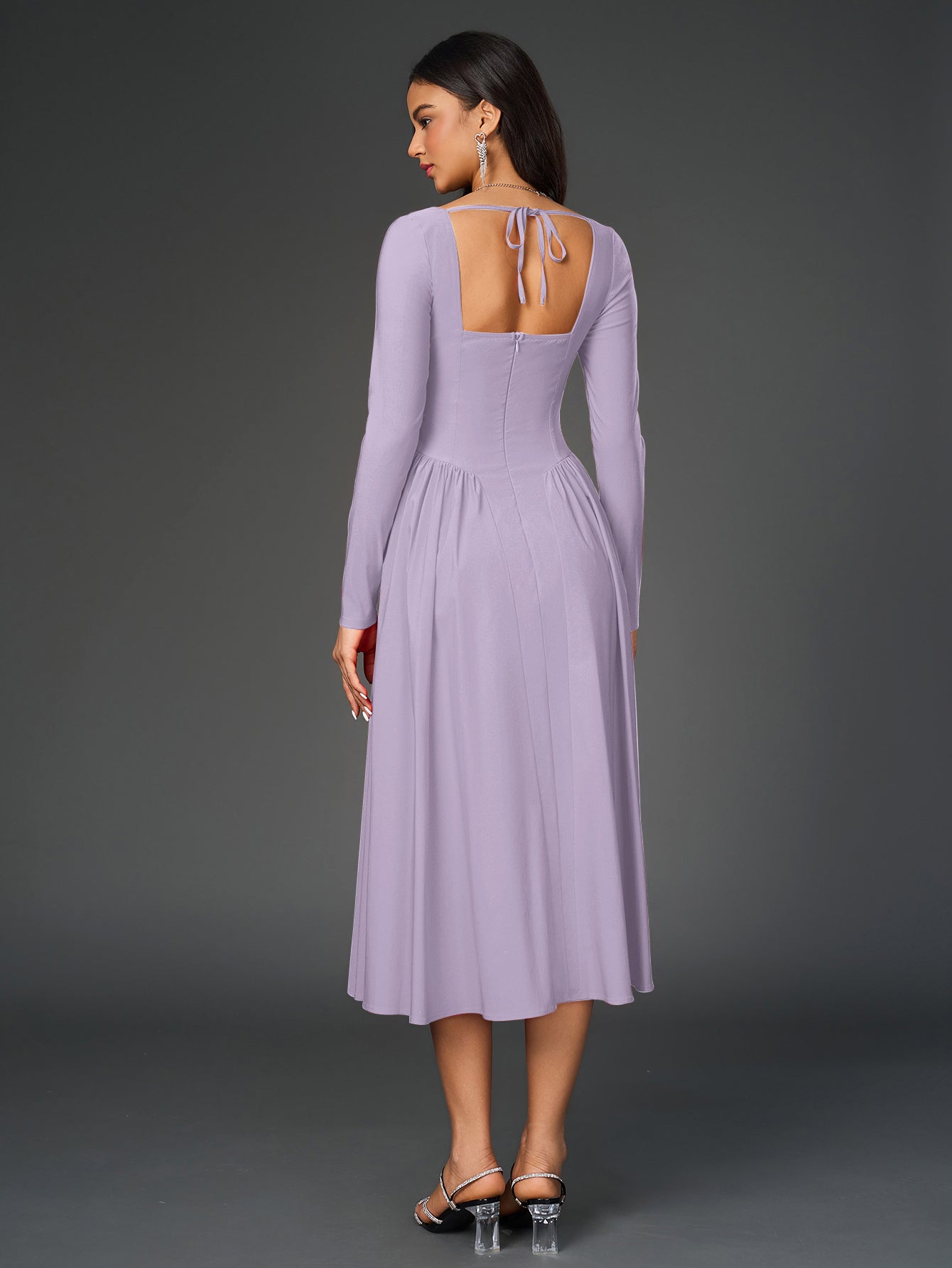 Seraphina – Vestido de línea A con manga larga y lazo en la espalda para mujer