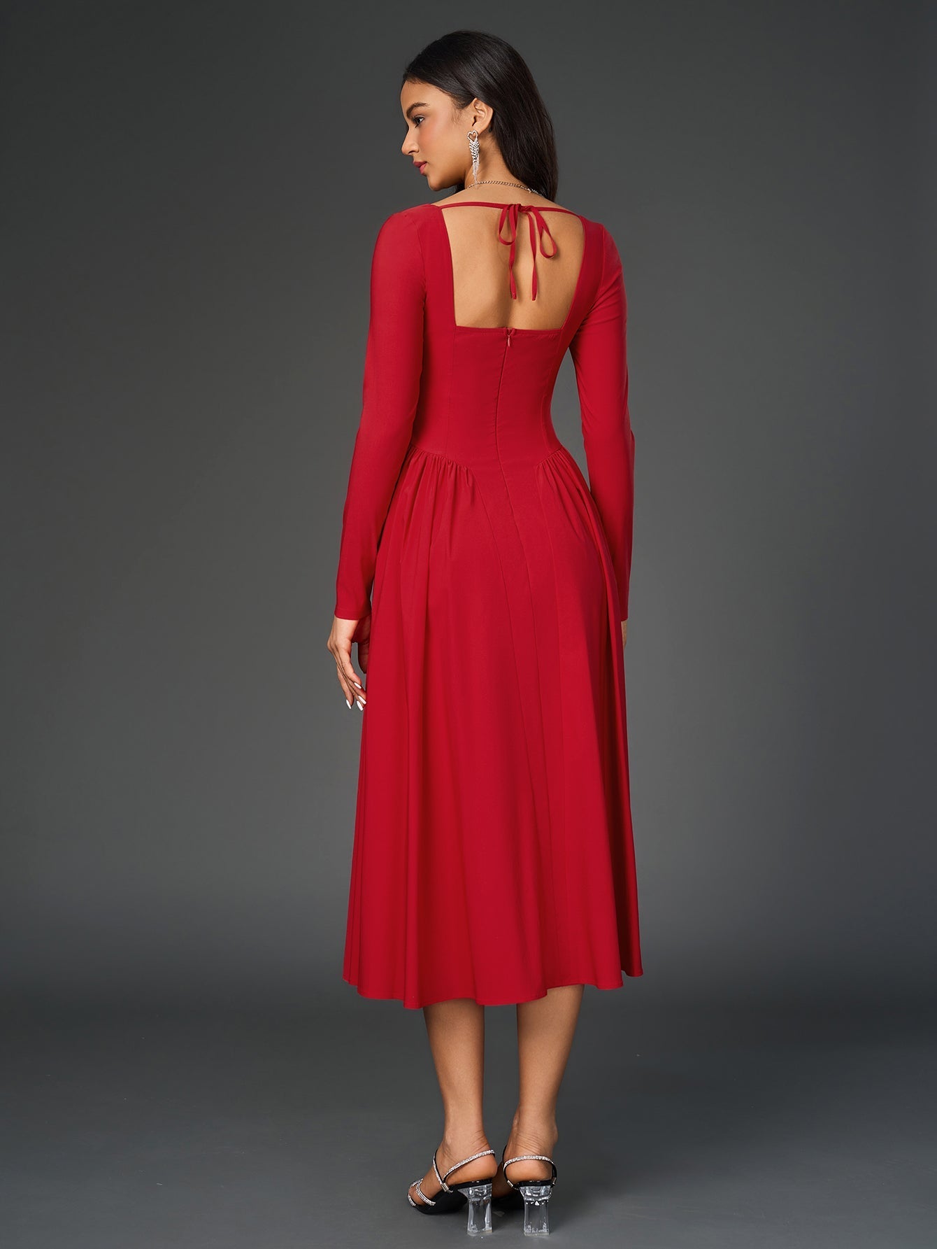 Seraphina – Vestido de línea A con manga larga y lazo en la espalda para mujer