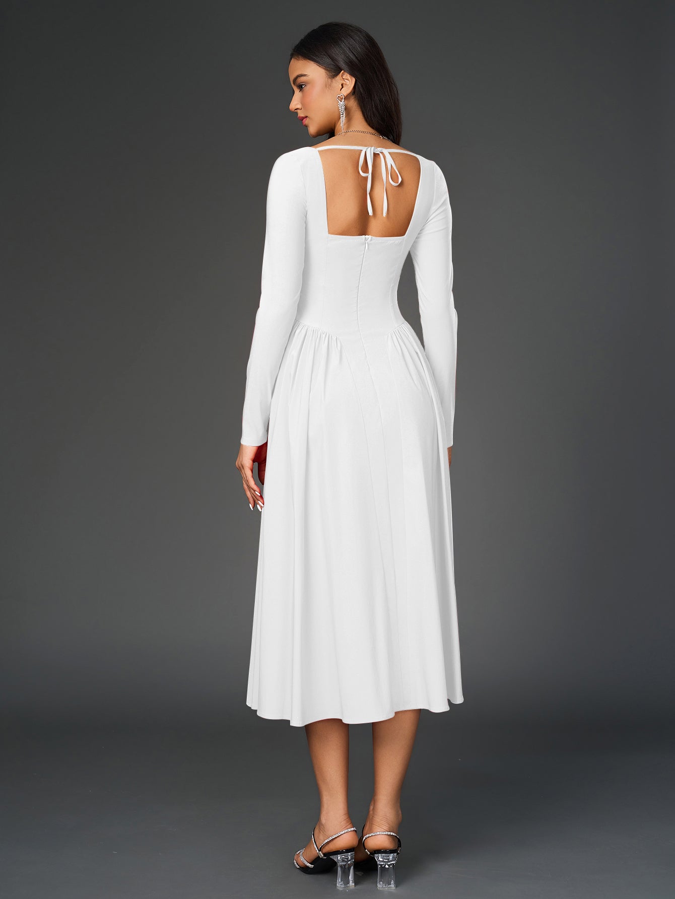 Seraphina – Vestido de línea A con manga larga y lazo en la espalda para mujer