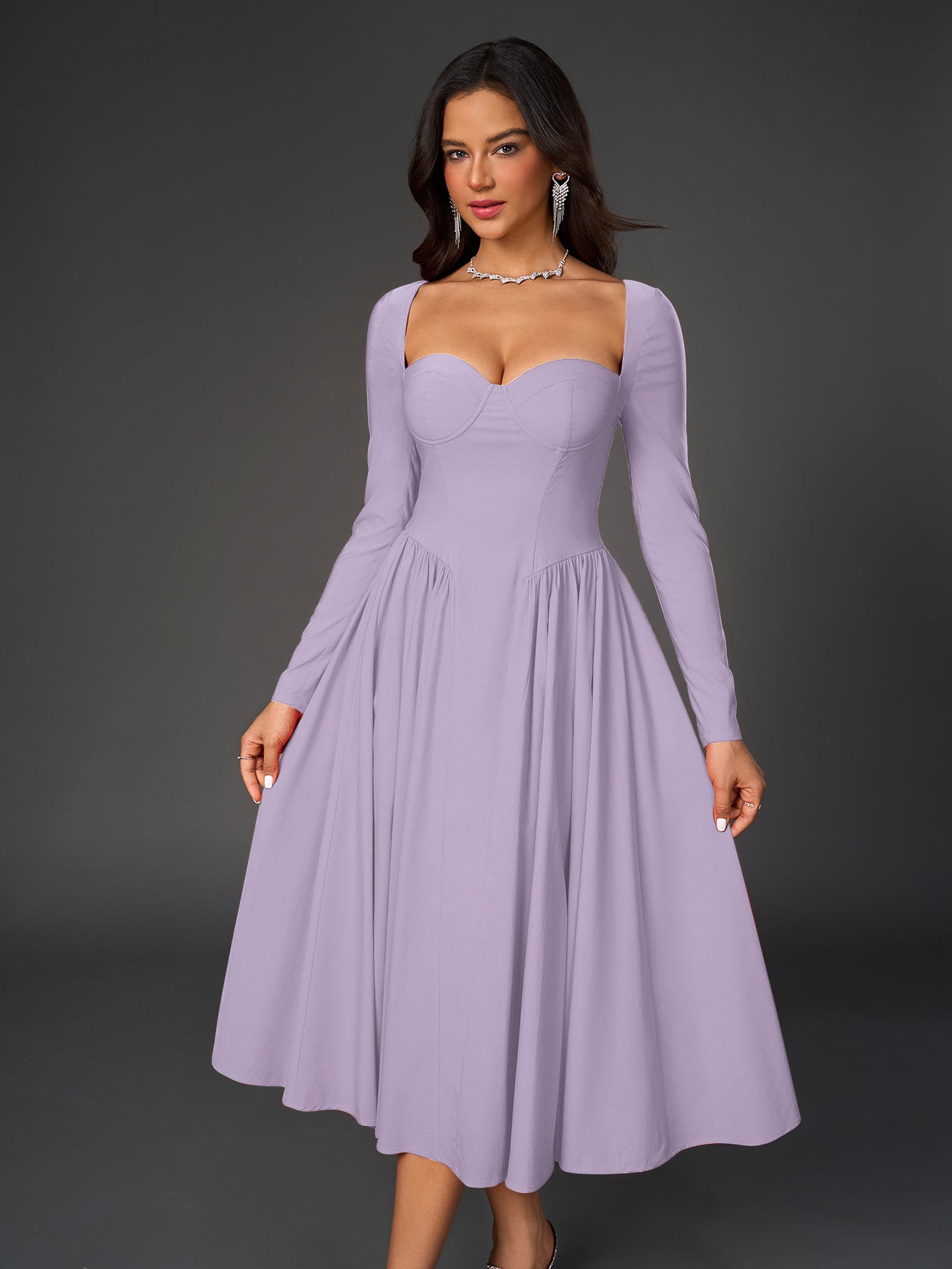 Seraphina – Vestido de línea A con manga larga y lazo en la espalda para mujer