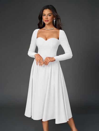 Seraphina – Vestido de línea A con manga larga y lazo en la espalda para mujer