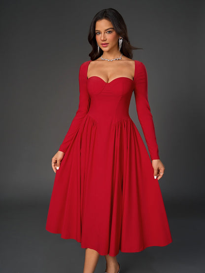 Seraphina – Vestido de línea A con manga larga y lazo en la espalda para mujer
