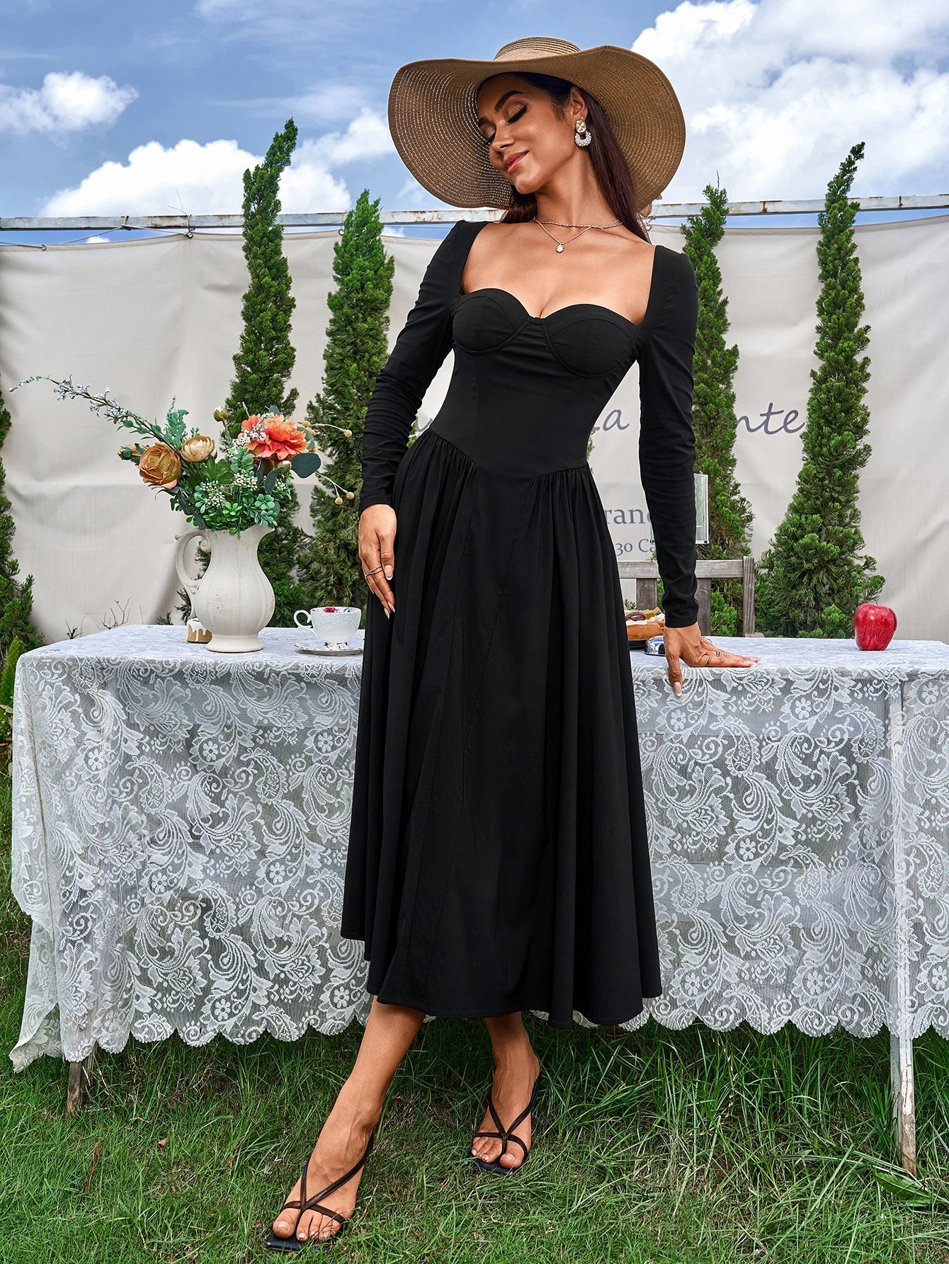 Seraphina – Vestido de línea A con manga larga y lazo en la espalda para mujer