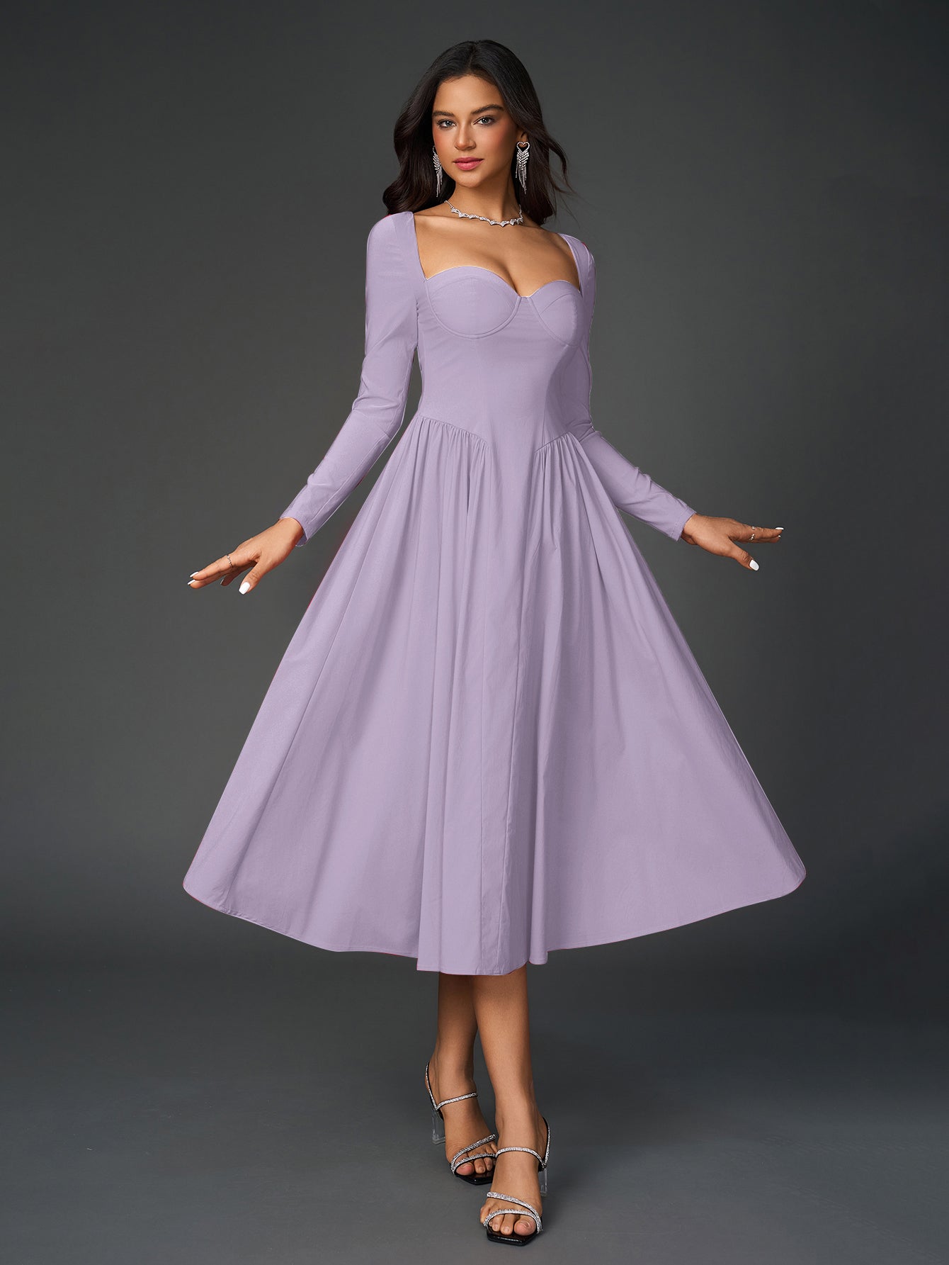 Seraphina – Vestido de línea A con manga larga y lazo en la espalda para mujer