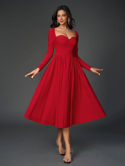 Seraphina – Vestido de línea A con manga larga y lazo en la espalda para mujer