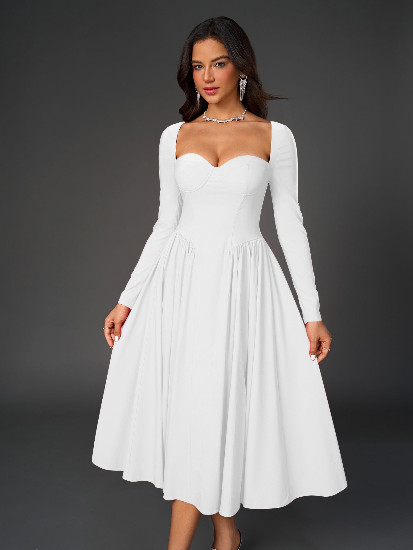 Seraphina – Vestido de línea A con manga larga y lazo en la espalda para mujer