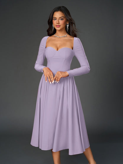 Seraphina – Vestido de línea A con manga larga y lazo en la espalda para mujer