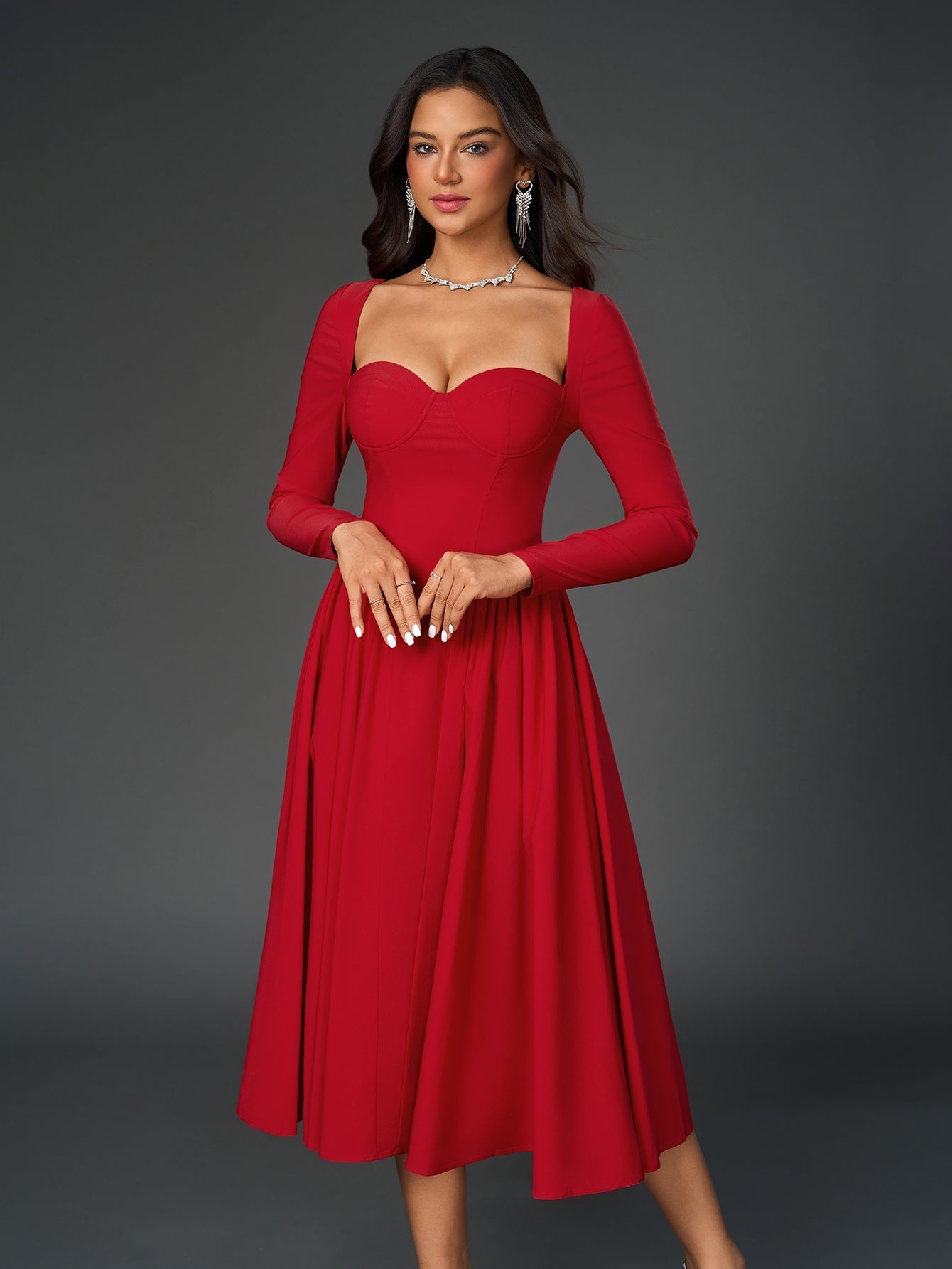 Seraphina – Vestido de línea A con manga larga y lazo en la espalda para mujer
