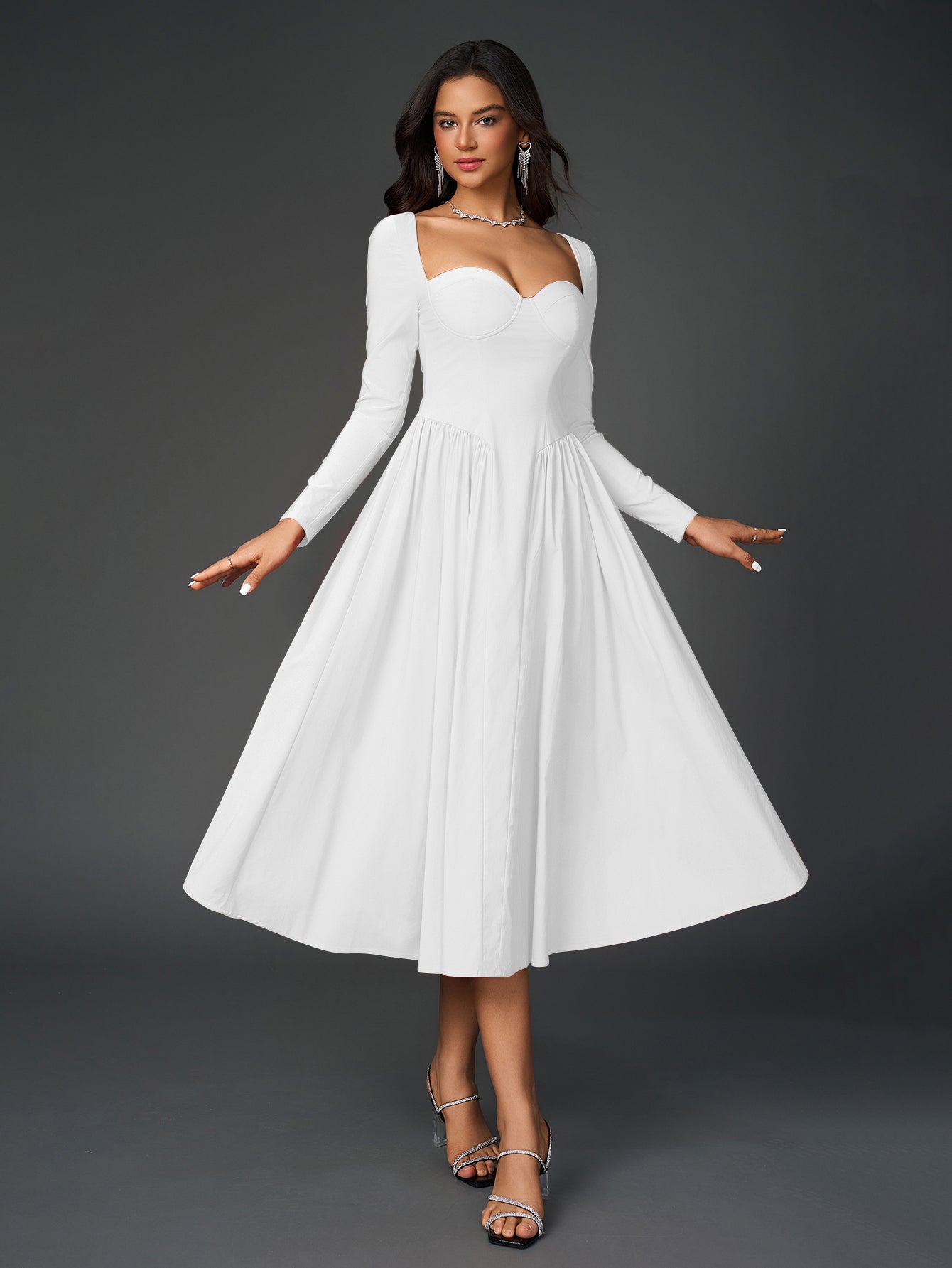 Seraphina – Vestido de línea A con manga larga y lazo en la espalda para mujer