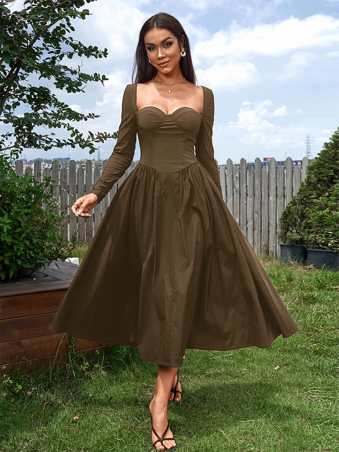 Seraphina – Vestido de línea A con manga larga y lazo en la espalda para mujer