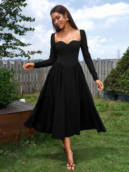 Seraphina – Vestido de línea A con manga larga y lazo en la espalda para mujer