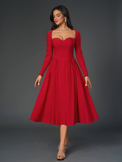 Seraphina – Vestido de línea A con manga larga y lazo en la espalda para mujer