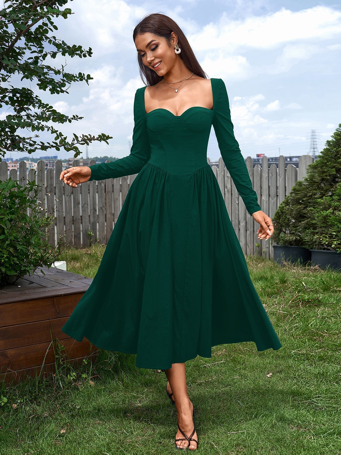 Seraphina – Vestido de línea A con manga larga y lazo en la espalda para mujer