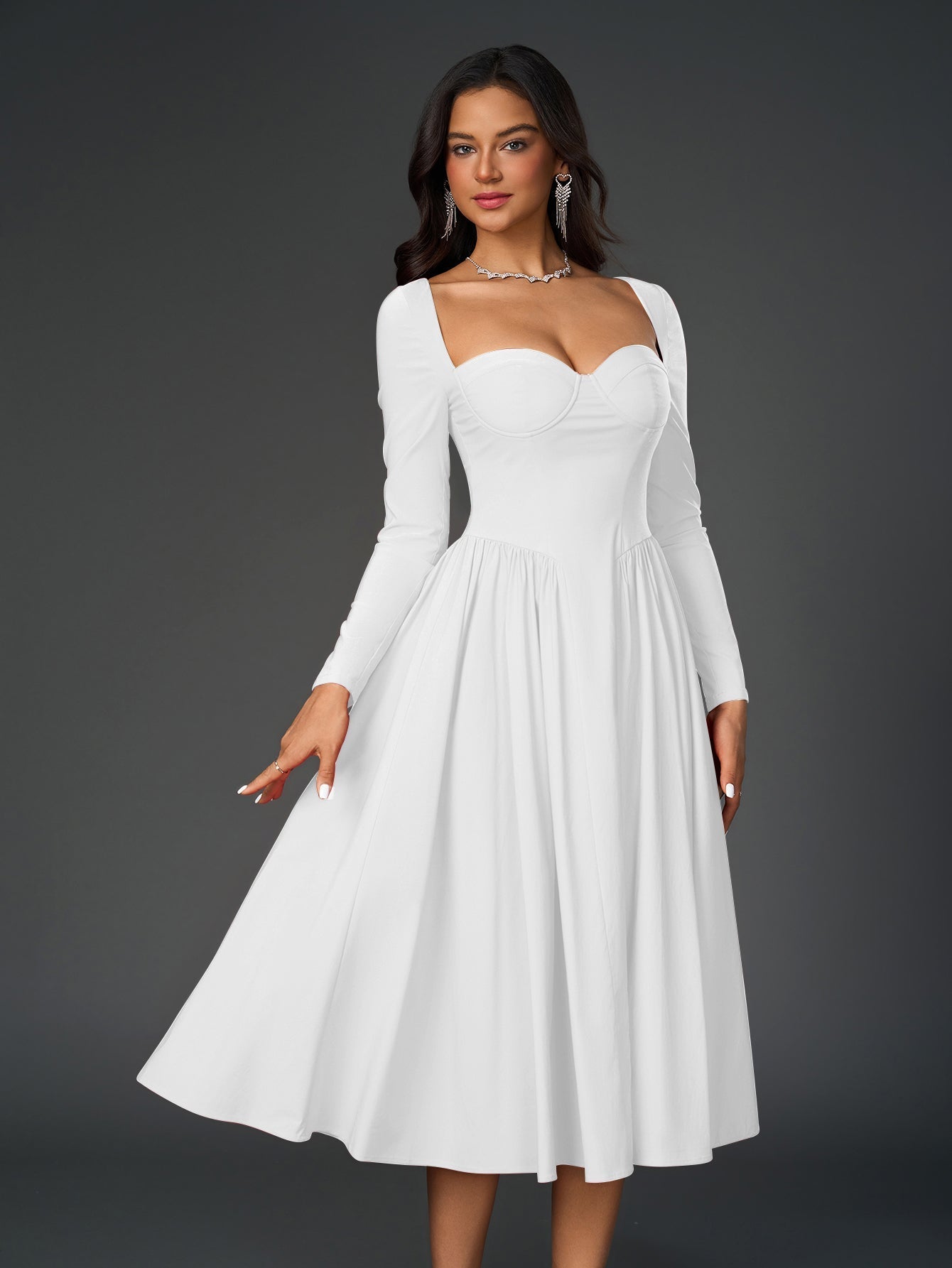 Seraphina – Vestido de línea A con manga larga y lazo en la espalda para mujer