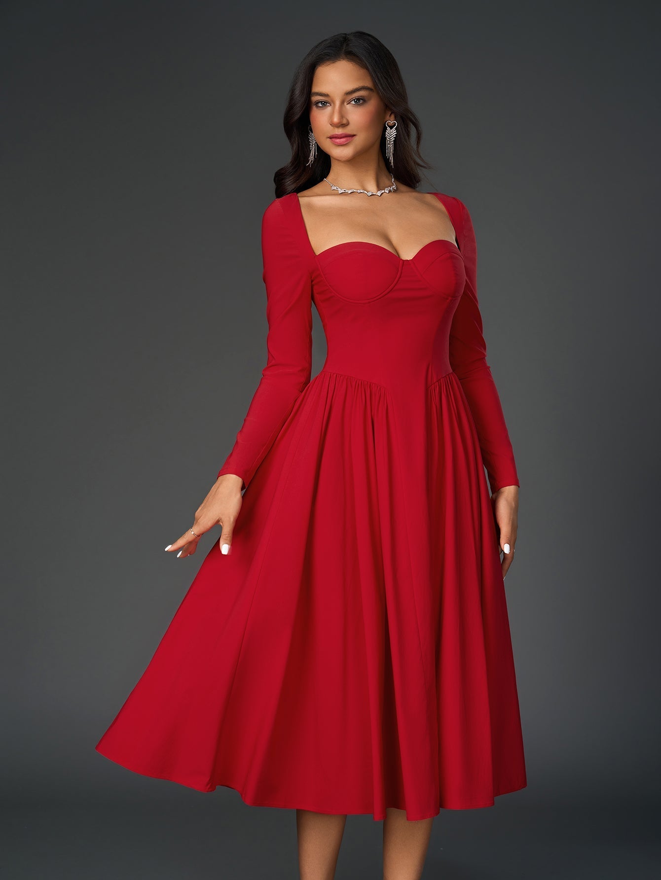 Seraphina – Vestido de línea A con manga larga y lazo en la espalda para mujer