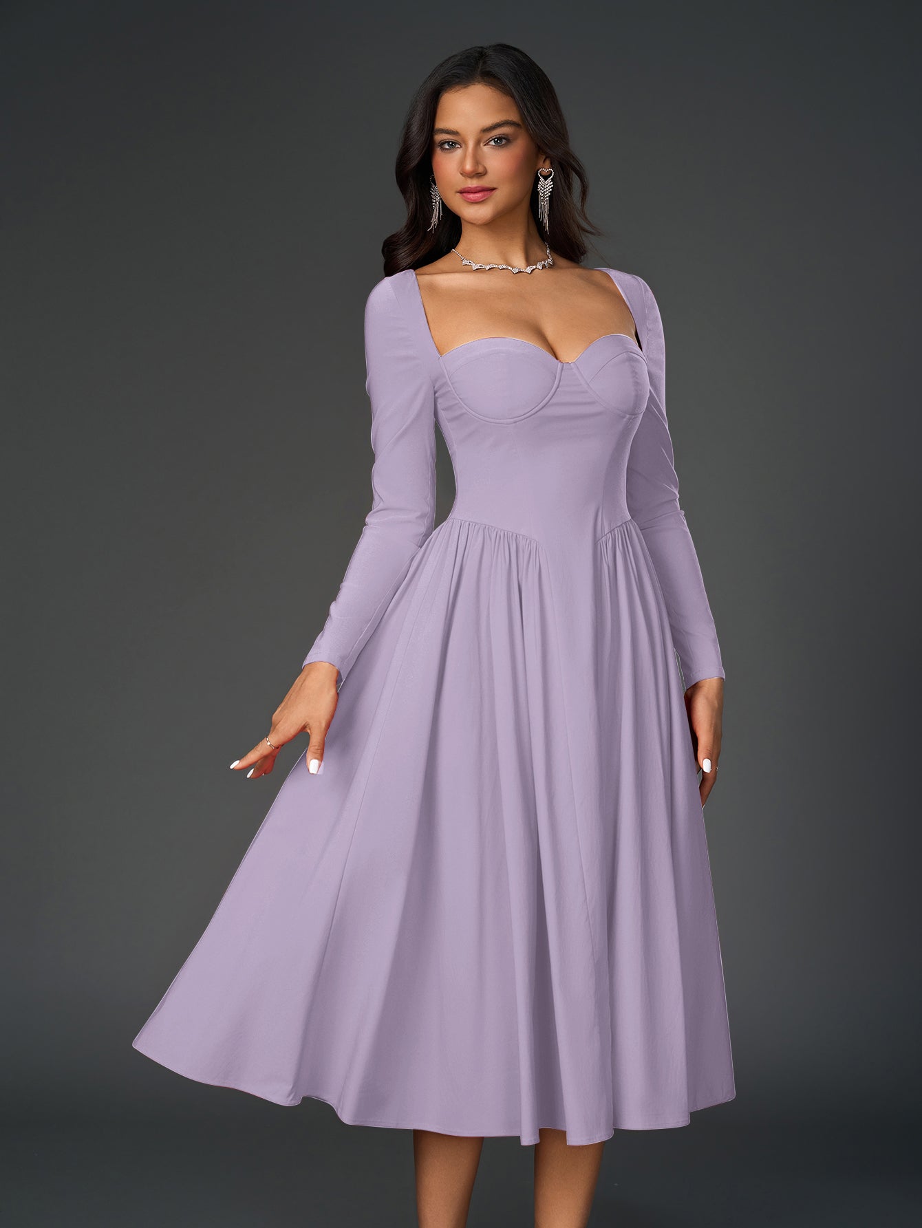 Seraphina – Vestido de línea A con manga larga y lazo en la espalda para mujer
