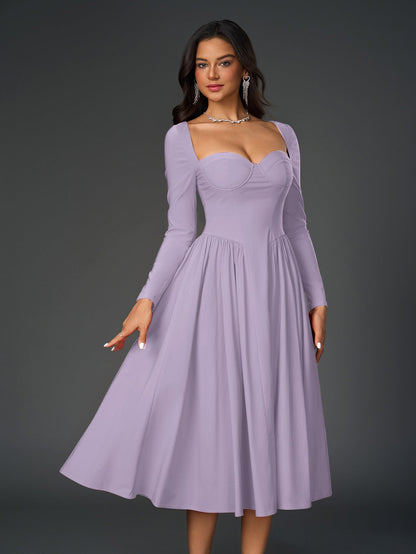 Seraphina – Vestido de línea A con manga larga y lazo en la espalda para mujer