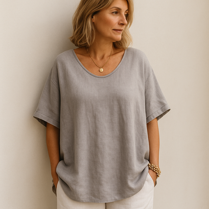 LOTTE – Camiseta básica de mujer con corte holgado y cuello redondo