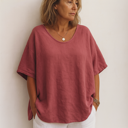 LOTTE – Camiseta básica de mujer con corte holgado y cuello redondo