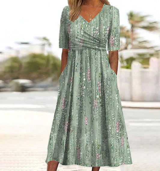 Floriane – Vestido midi floral bohemio en corte A para mujer