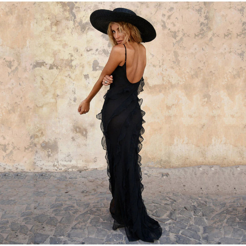 Marbella – Vestido maxi con volantes para mujer