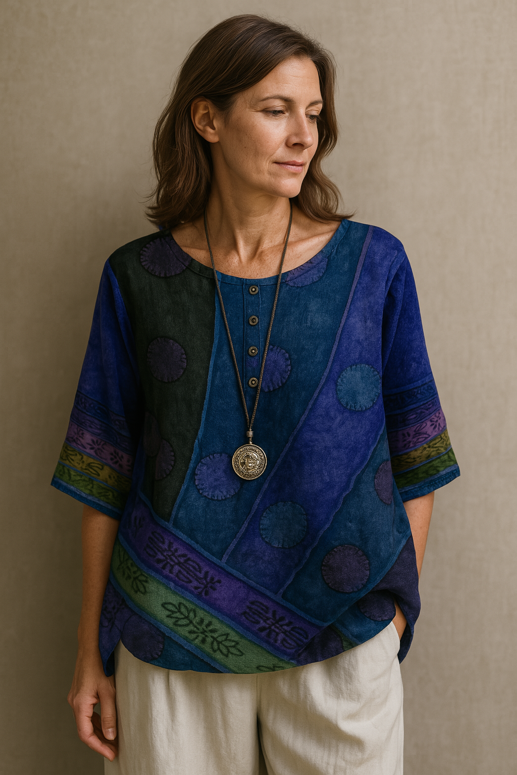 MYLA – Blusa de mujer con estampado bohemio de inspiración retro