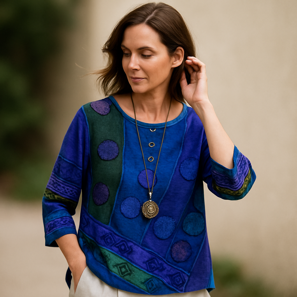 MYLA – Blusa de mujer con estampado bohemio de inspiración retro
