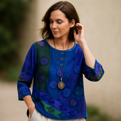 MYLA – Blusa de mujer con estampado bohemio de inspiración retro