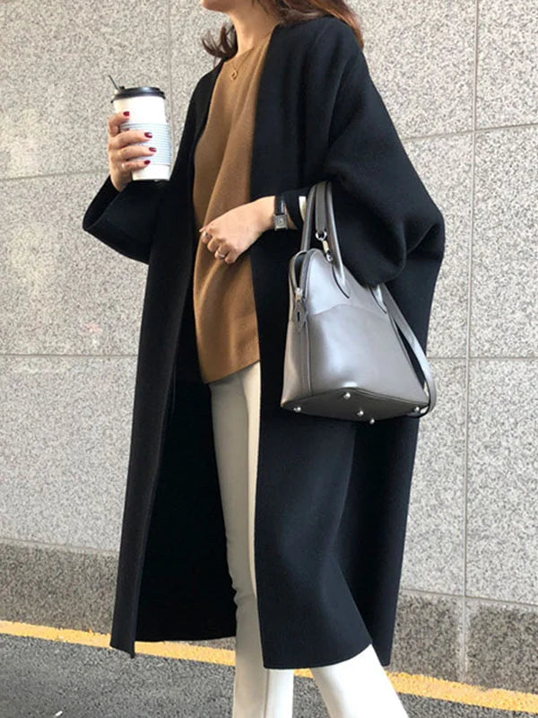 Abrigo largo de mujer en lana elegante con corte clásico – NADINE