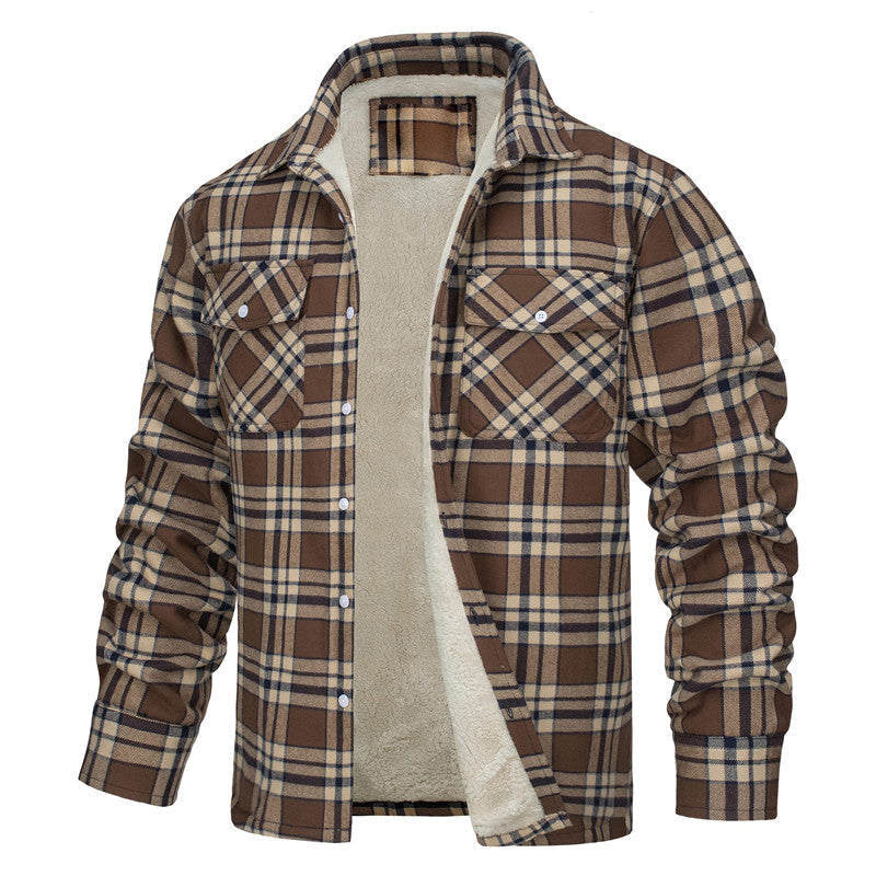 MONTY - Chaqueta de cuadros cálida con botones para hombre