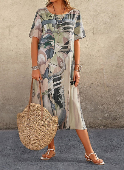 Vestido Maxi Casual Impreso de Mujer con Corte Suelto y Estilo Veraniego – Aiah