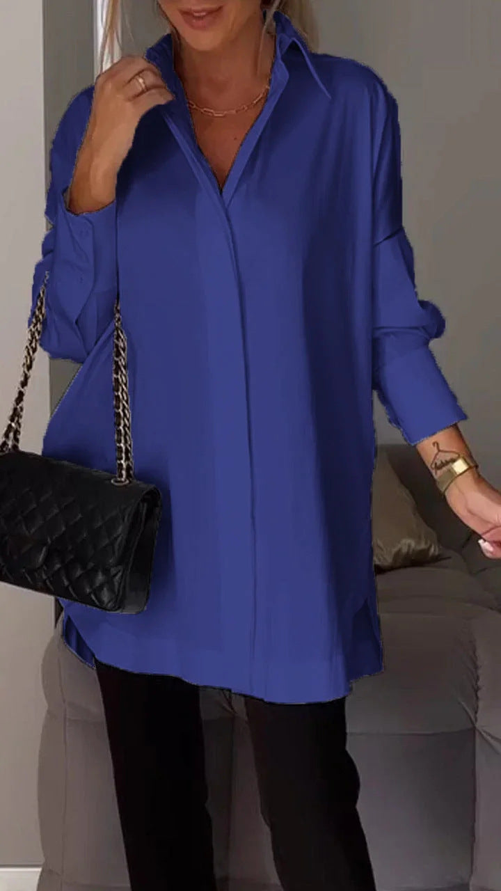 Celestia – Blusa oversized de algodón con cierre de botones para mujer