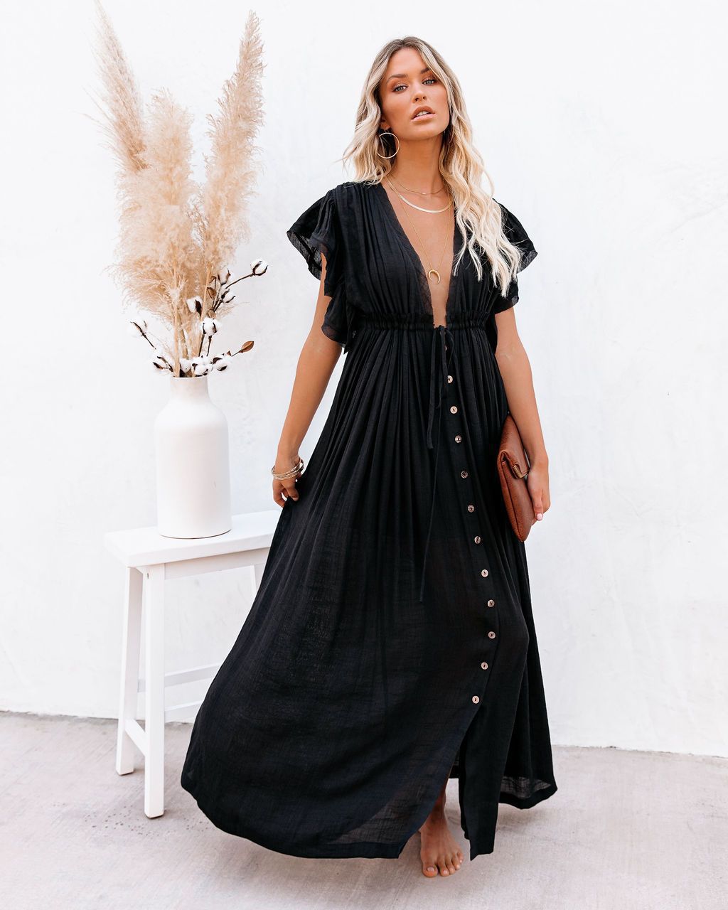 MARINA – Vestido largo de verano con botones y estilo bohemio para mujer