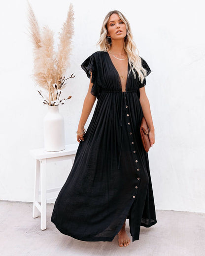 MARINA – Vestido largo de verano con botones y estilo bohemio para mujer
