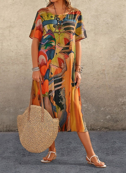 Vestido Maxi Casual Impreso de Mujer con Corte Suelto y Estilo Veraniego – Aiah