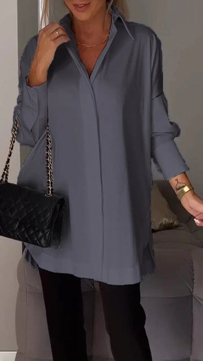 Celestia – Blusa oversized de algodón con cierre de botones para mujer